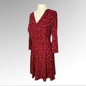 AS U Wish Floral MIDI Faux Wrap Dress Red Size L